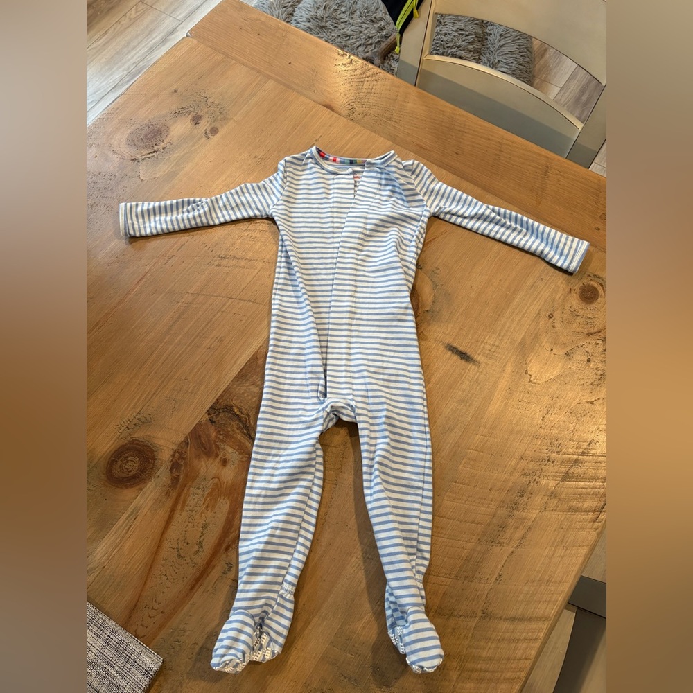 Magnetic Me Blue and White Striped Footie One-Piece